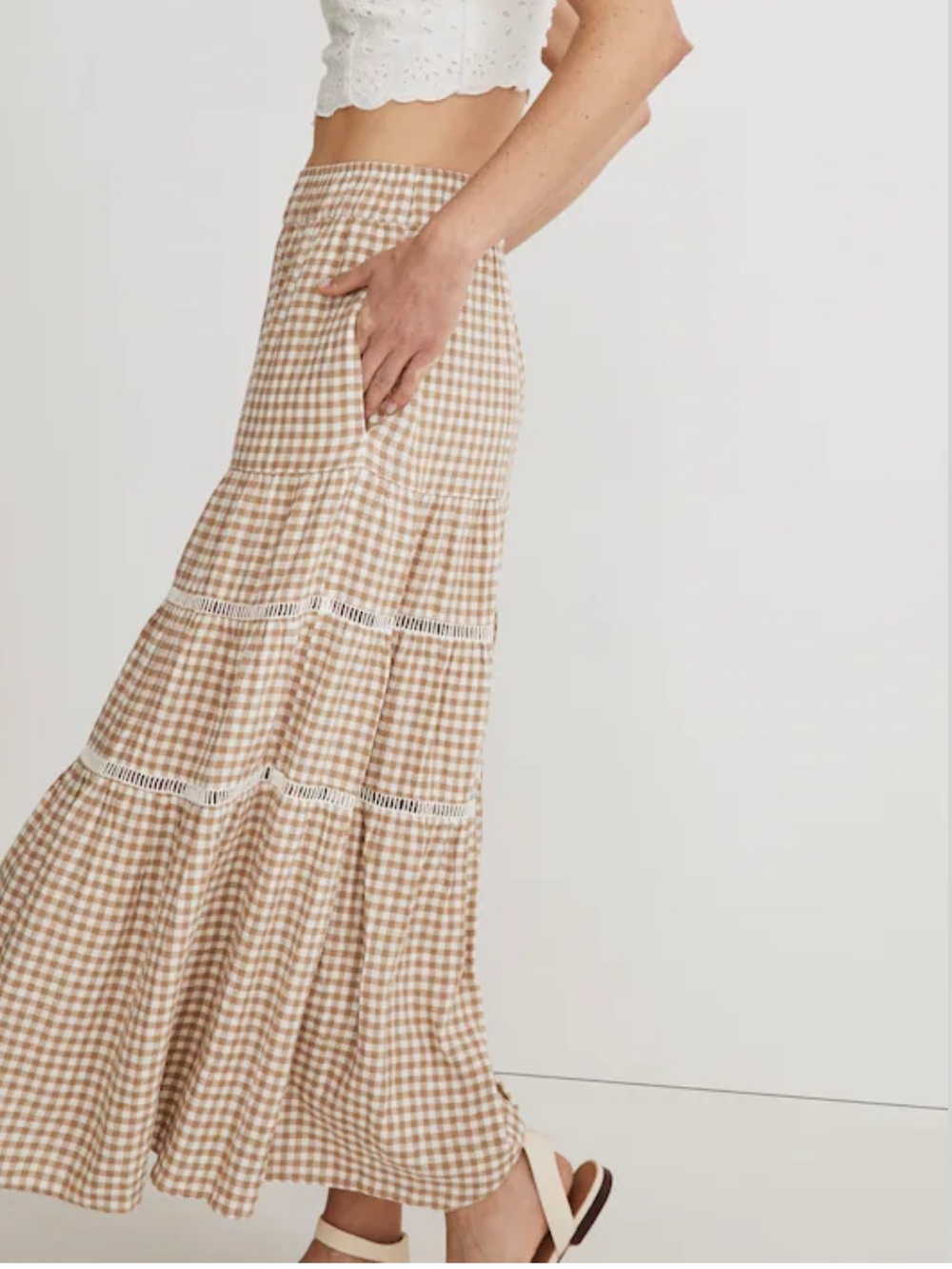 Madewell Linen-Blend Eyelet-Trim Tiered Maxi Skirt Sz Small - Picture 7 of 7